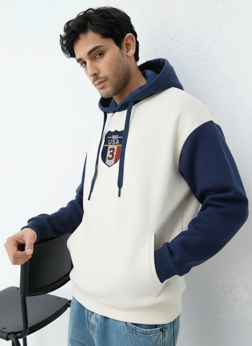 Off- White & Navy Oversized Hoodie