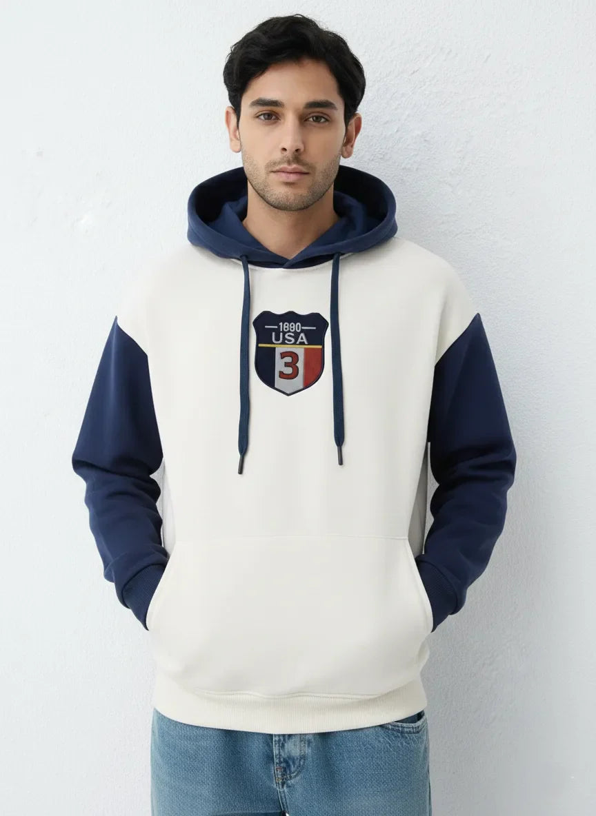 Off- White & Navy Oversized Hoodie