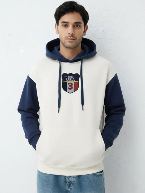 Off- White & Navy Oversized Hoodie