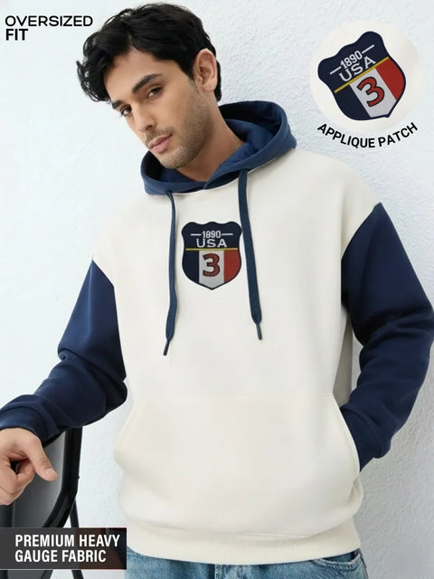 Off- White & Navy Oversized Hoodie