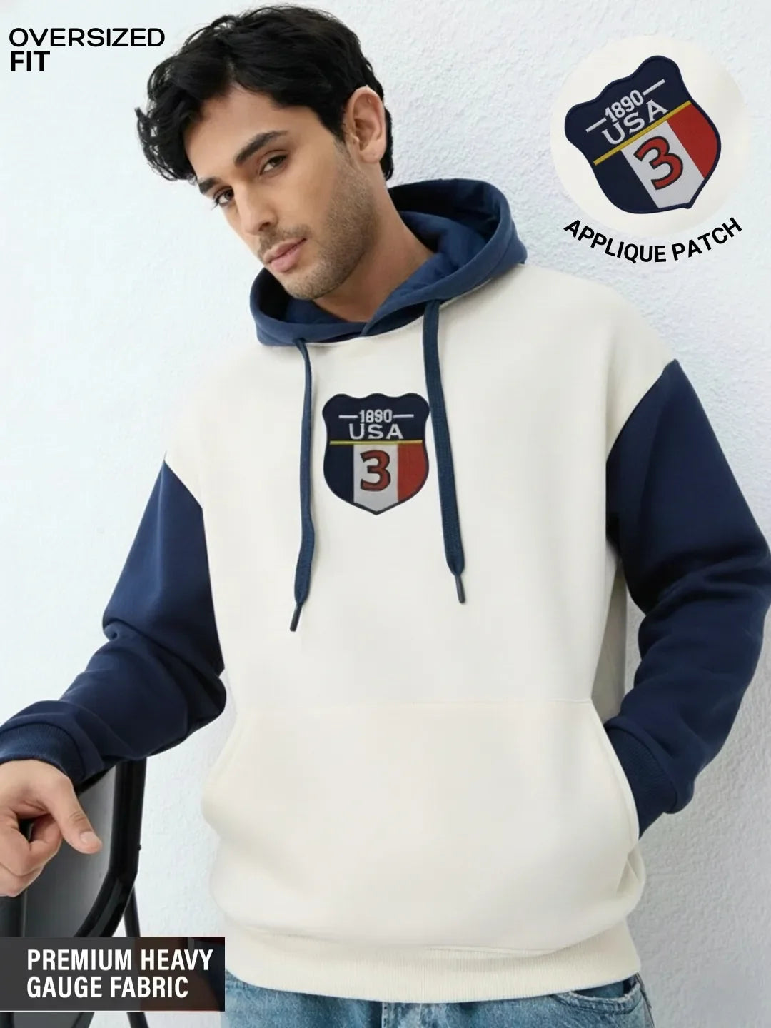 Off- White & Navy Oversized Hoodie