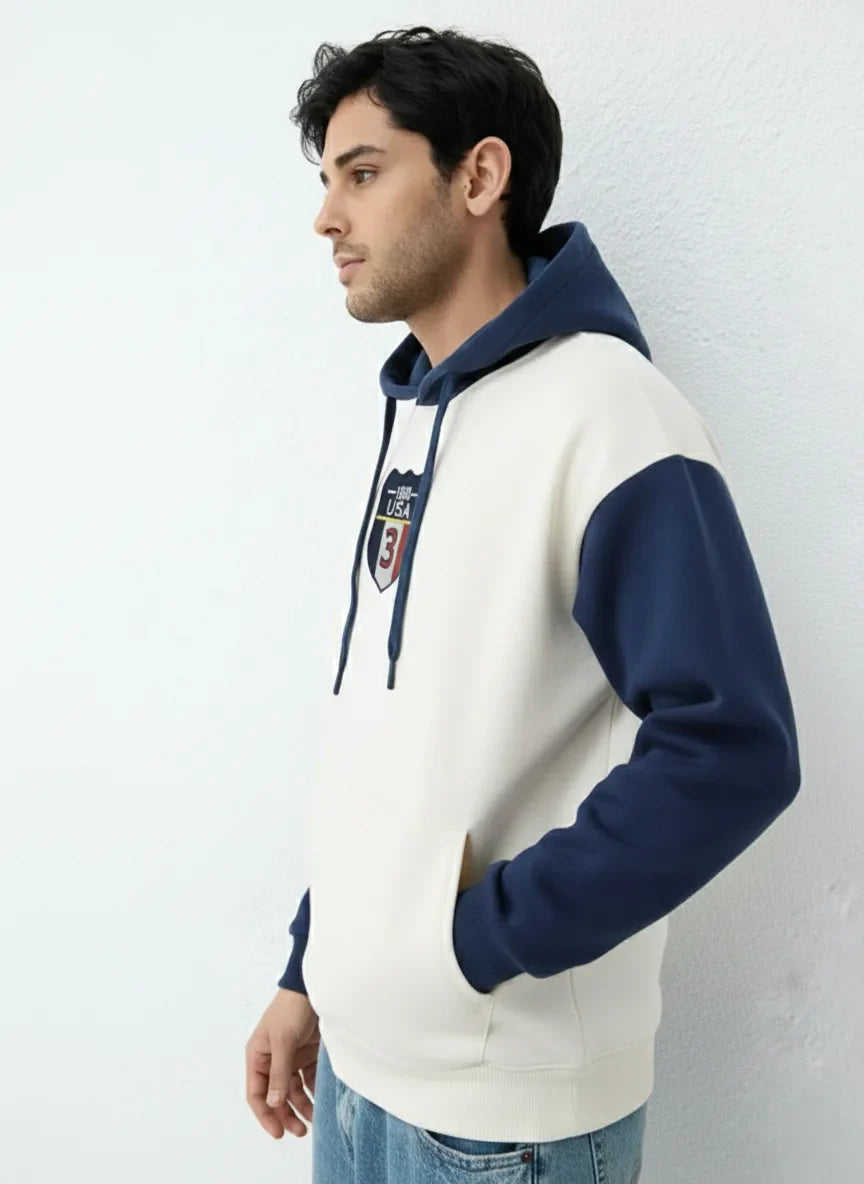 Off- White & Navy Oversized Hoodie