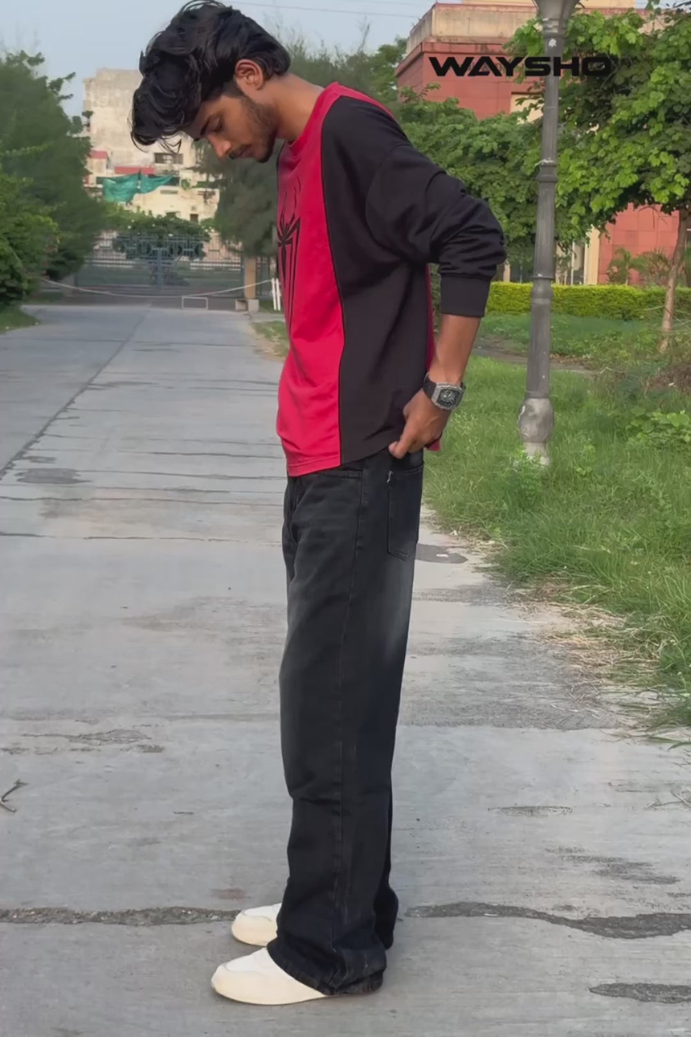 men's black wash Loose Fit jeans Video view by waysho