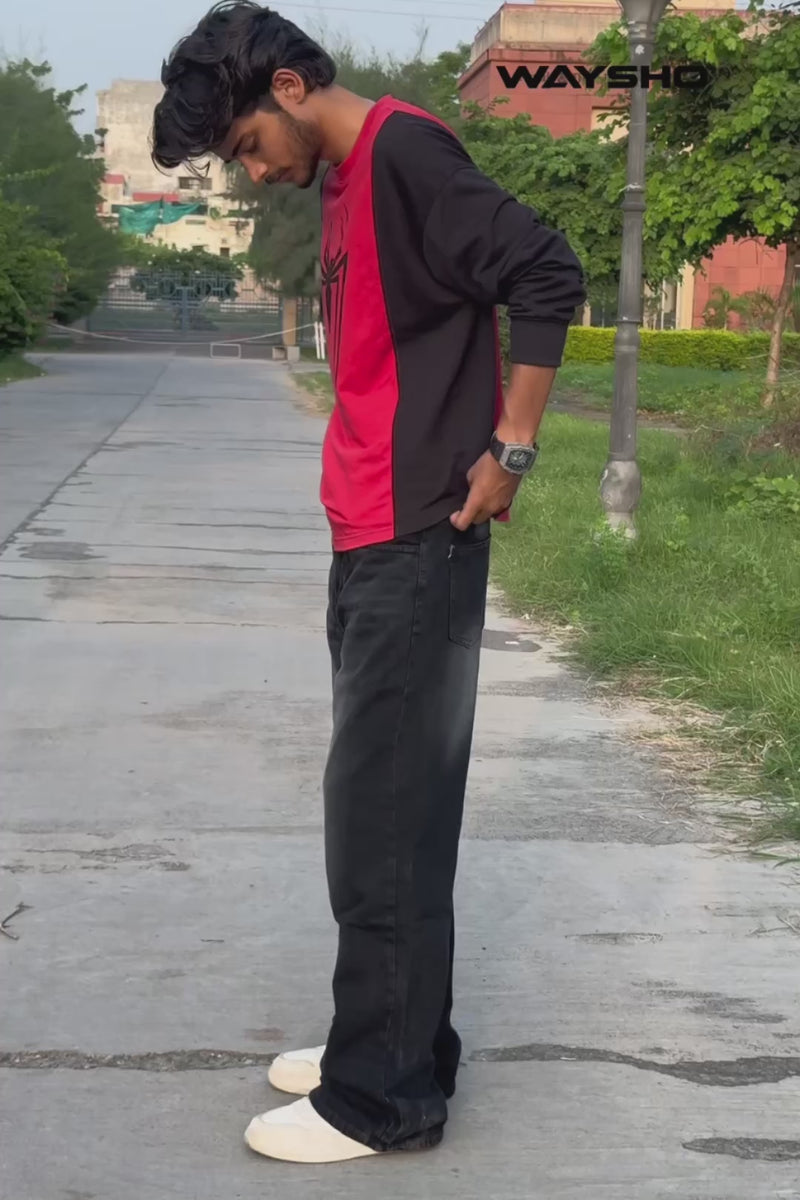 men's black wash Loose Fit jeans Video view by waysho