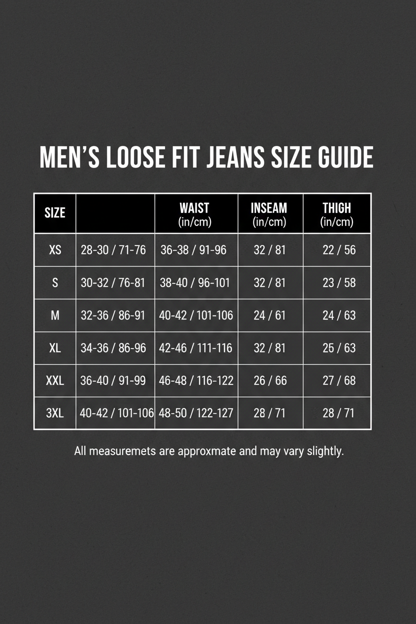 MEN'S BLACK SUPER BAGGY size guide