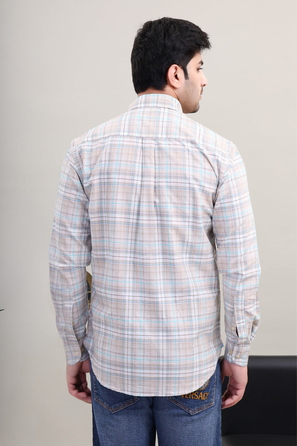 BEIGE BLUE CHECK SHIRT