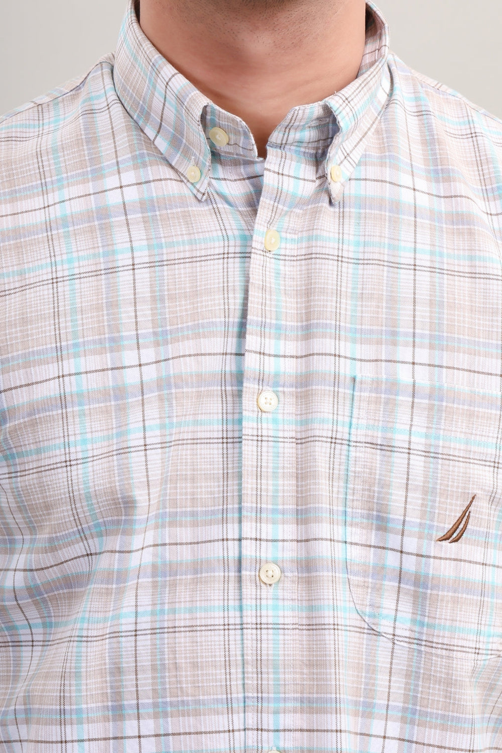 BEIGE BLUE CHECK SHIRT