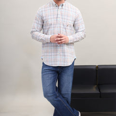 BEIGE BLUE CHECK SHIRT