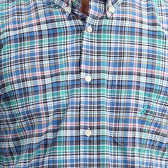 Waysho Men's Blue Green Check Cotton Casual Shirt close View
