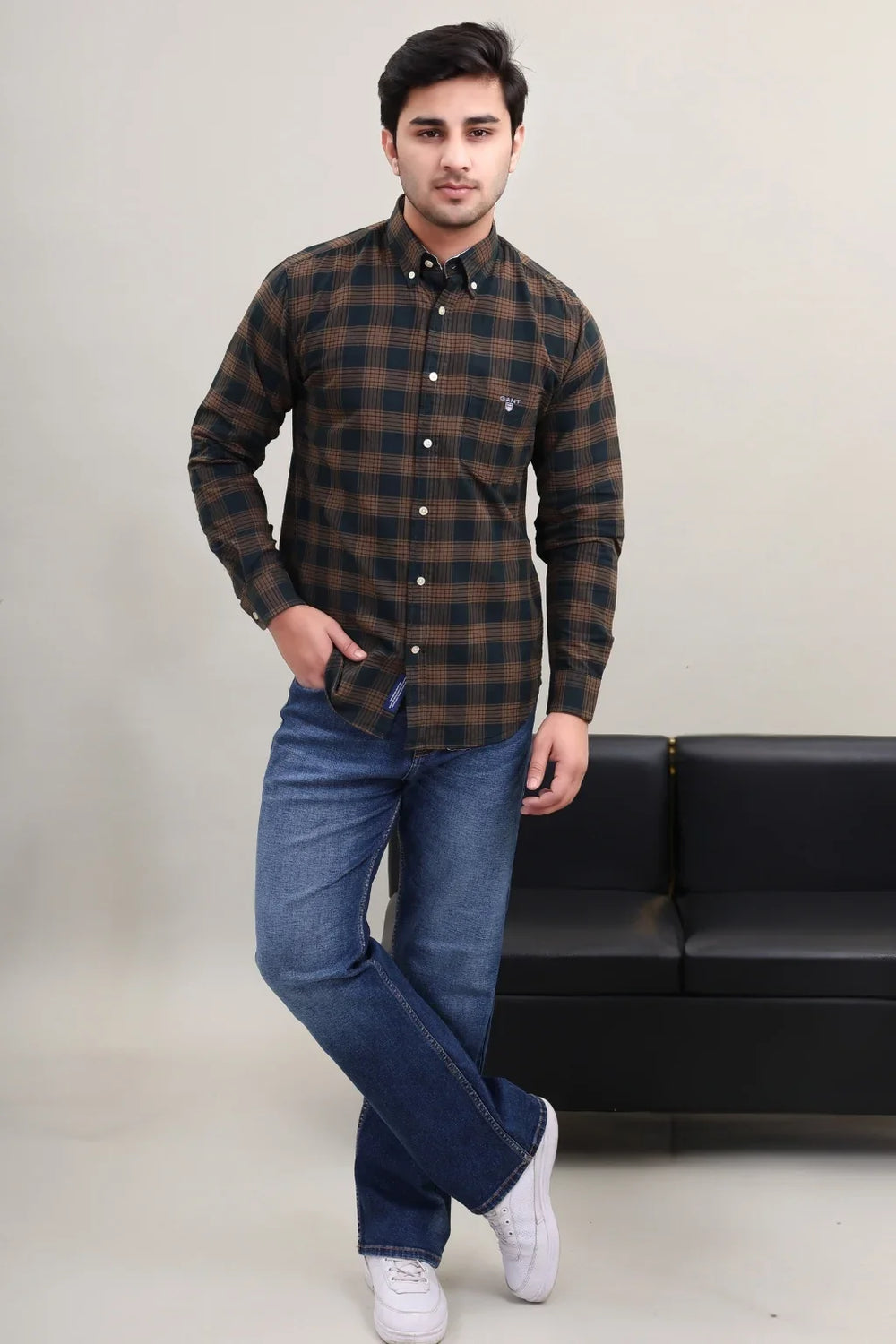 Brown Check Cotton Shirt