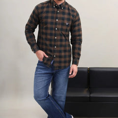 Brown Check Cotton Shirt