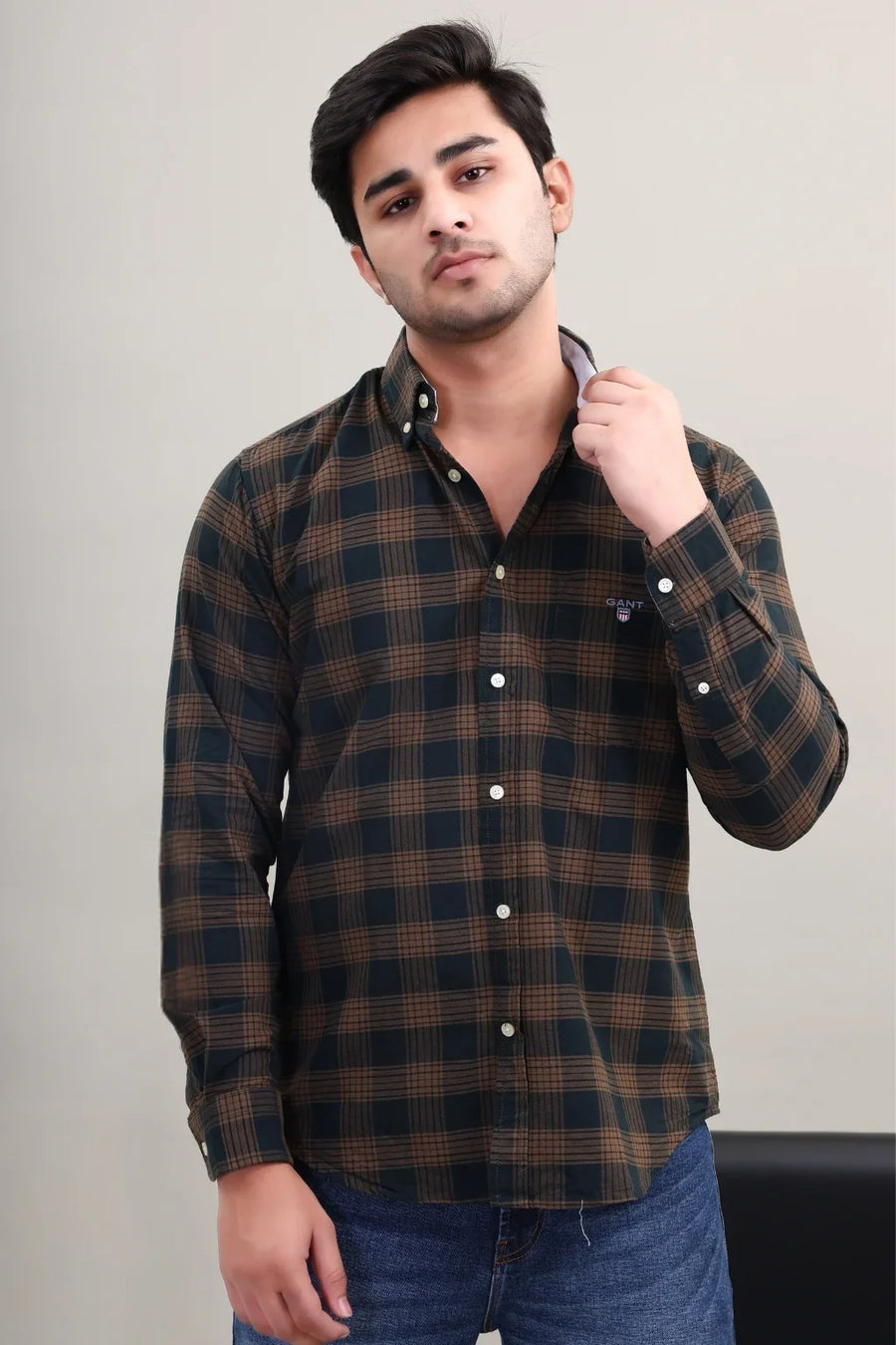 Brown Check Cotton Shirt