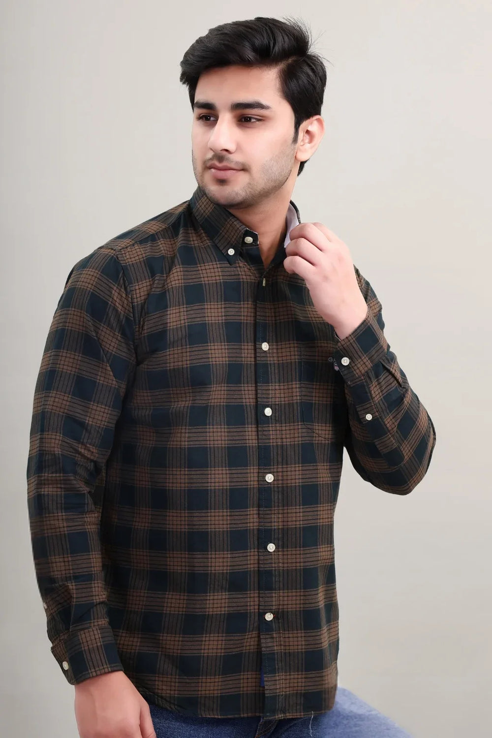 Brown Check Cotton Shirt