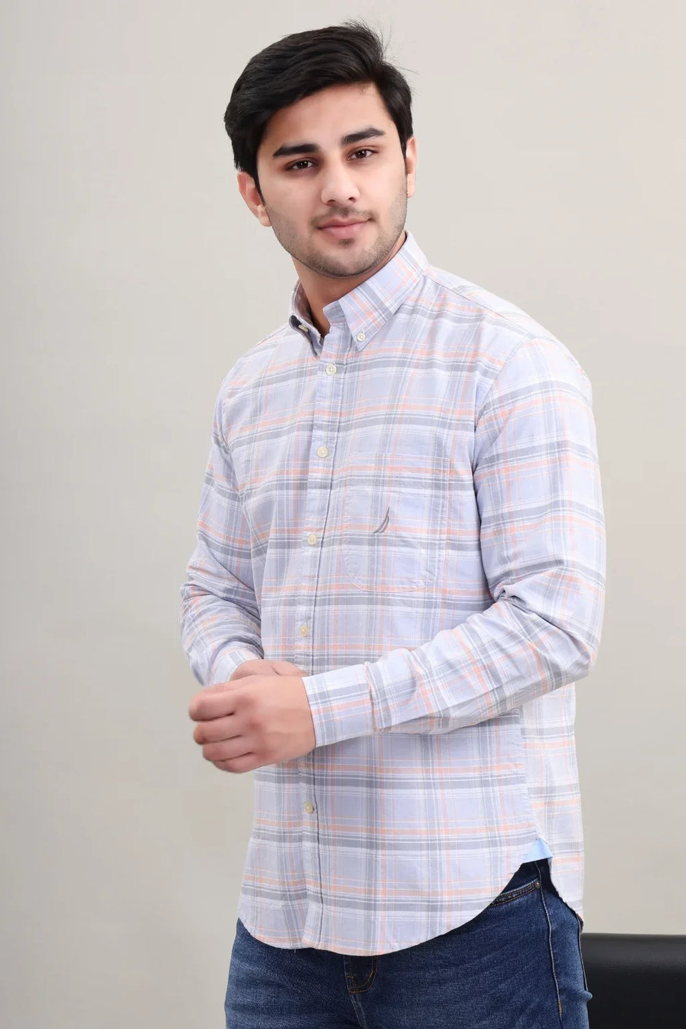 GREY PEACH CHECK SHIRT