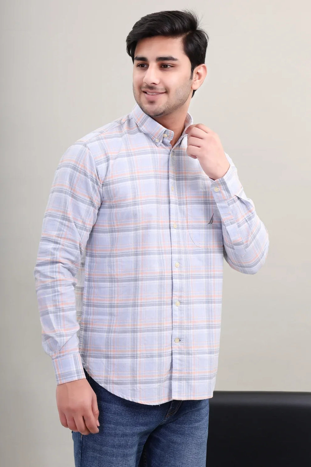 GREY PEACH CHECK SHIRT