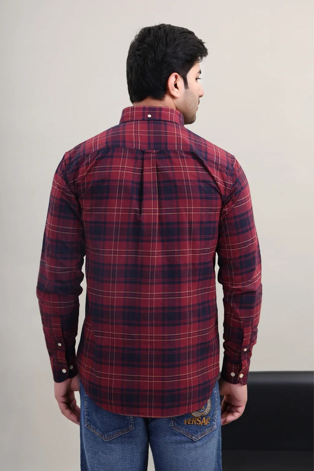 MAROON CHECK COTTON SHIRT