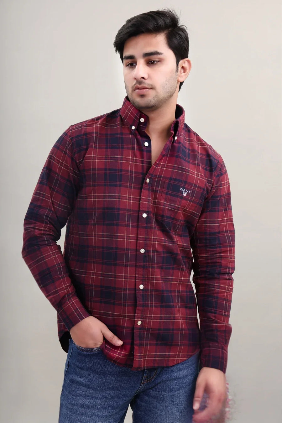 MAROON CHECK COTTON SHIRT