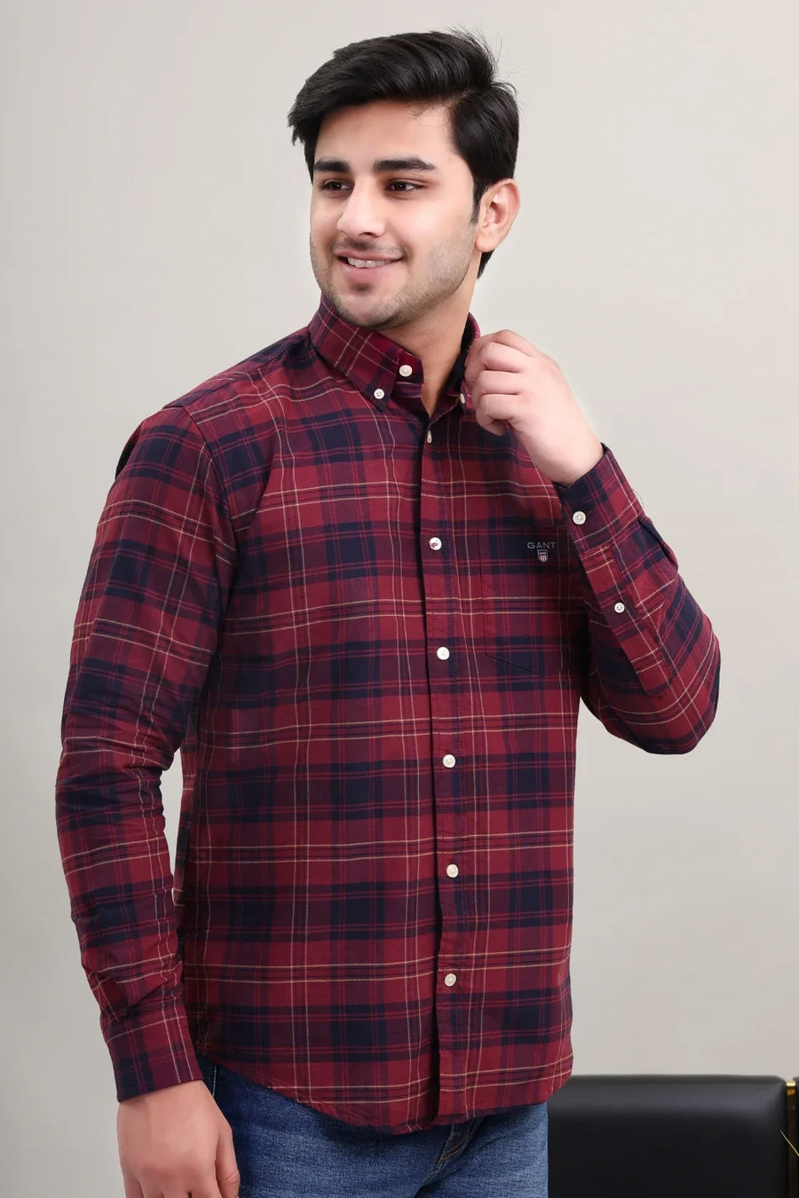 MAROON CHECK COTTON SHIRT