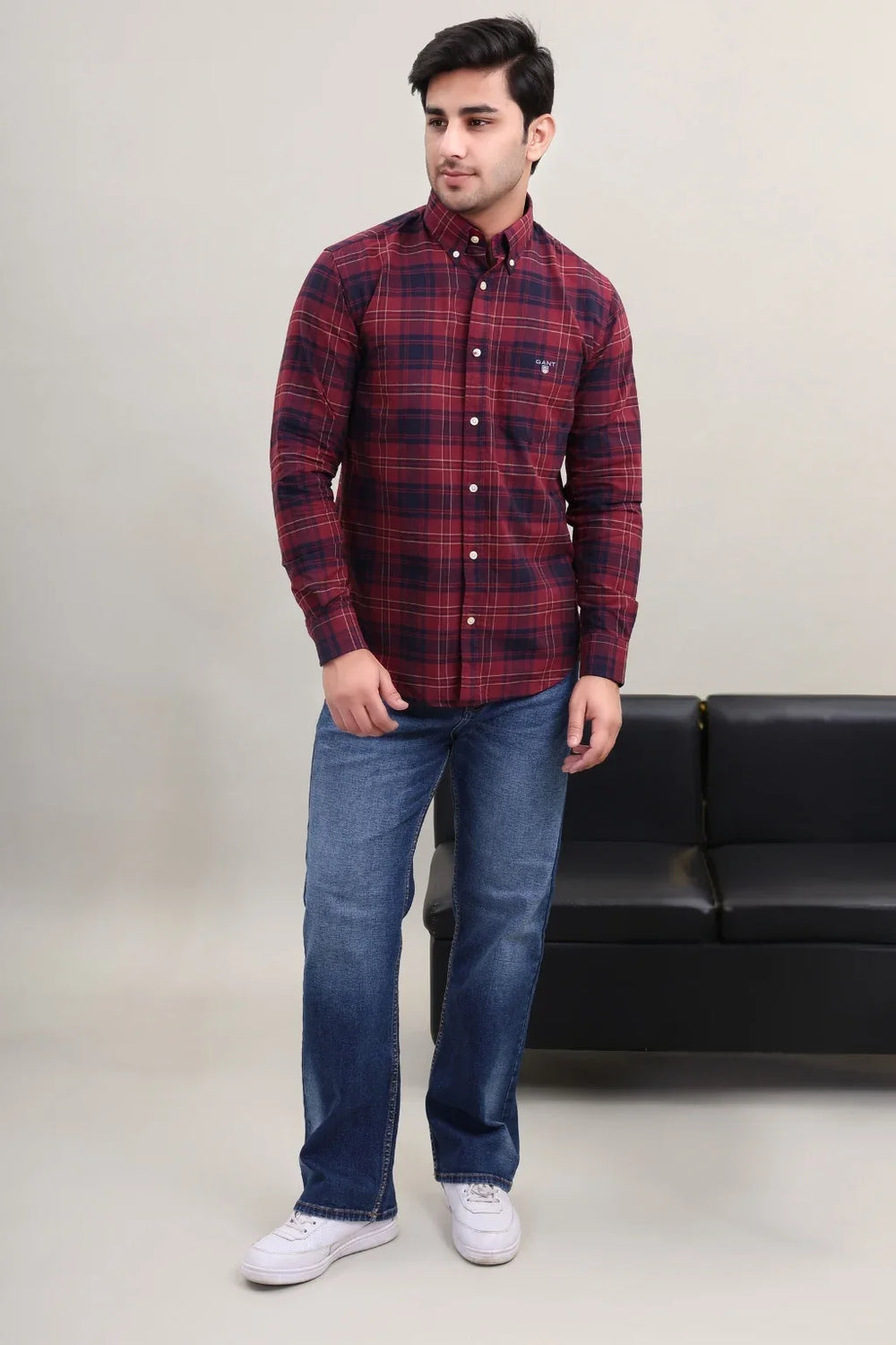 MAROON CHECK COTTON SHIRT