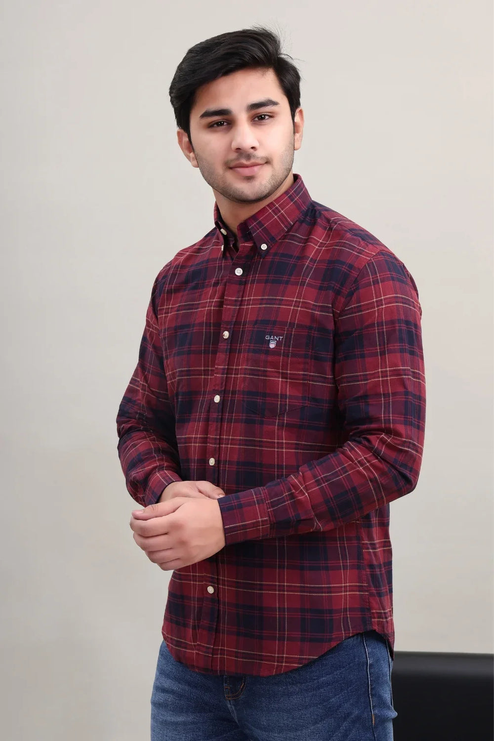 MAROON CHECK COTTON SHIRT