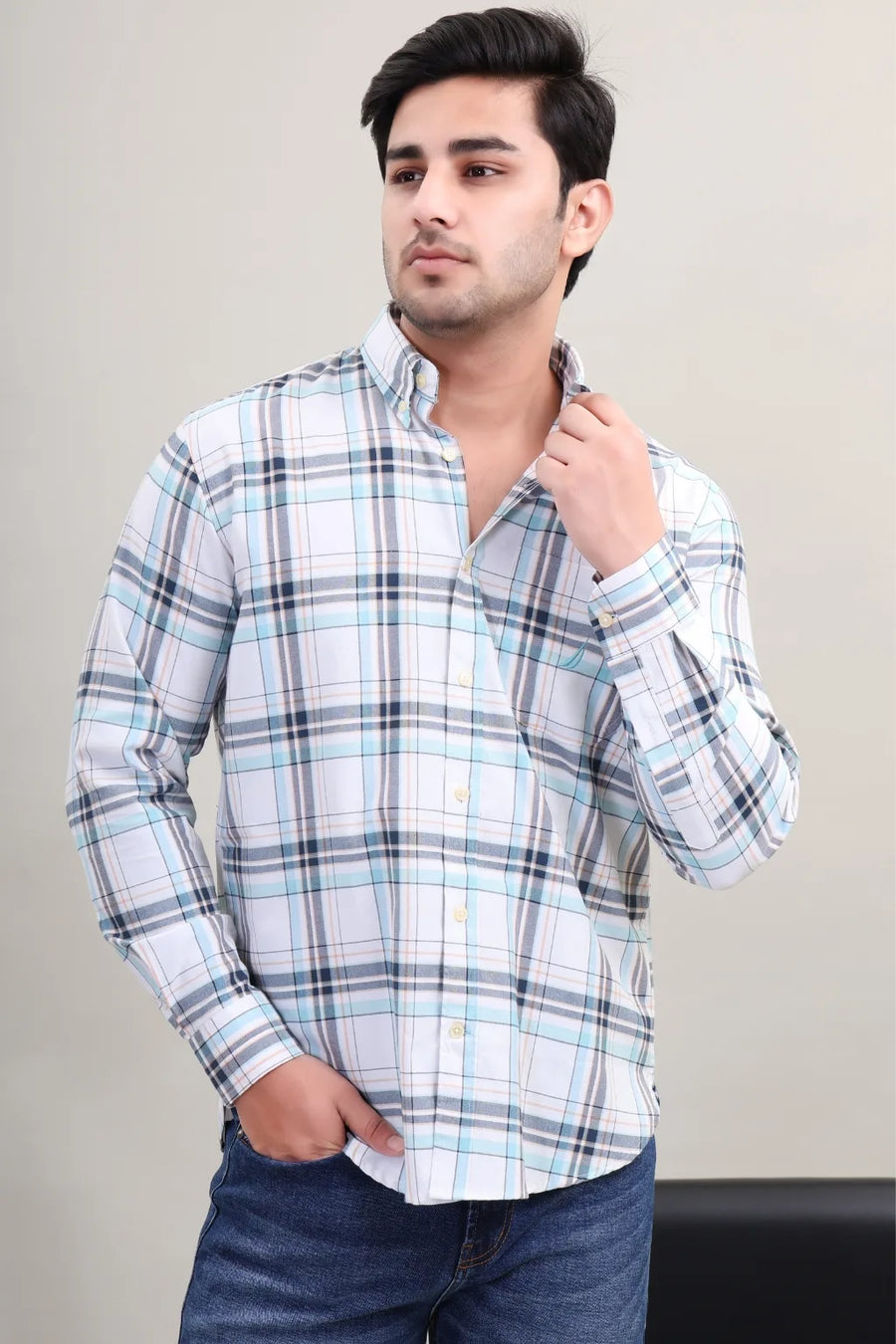 WHITE CHECK CASUAL SHIRT