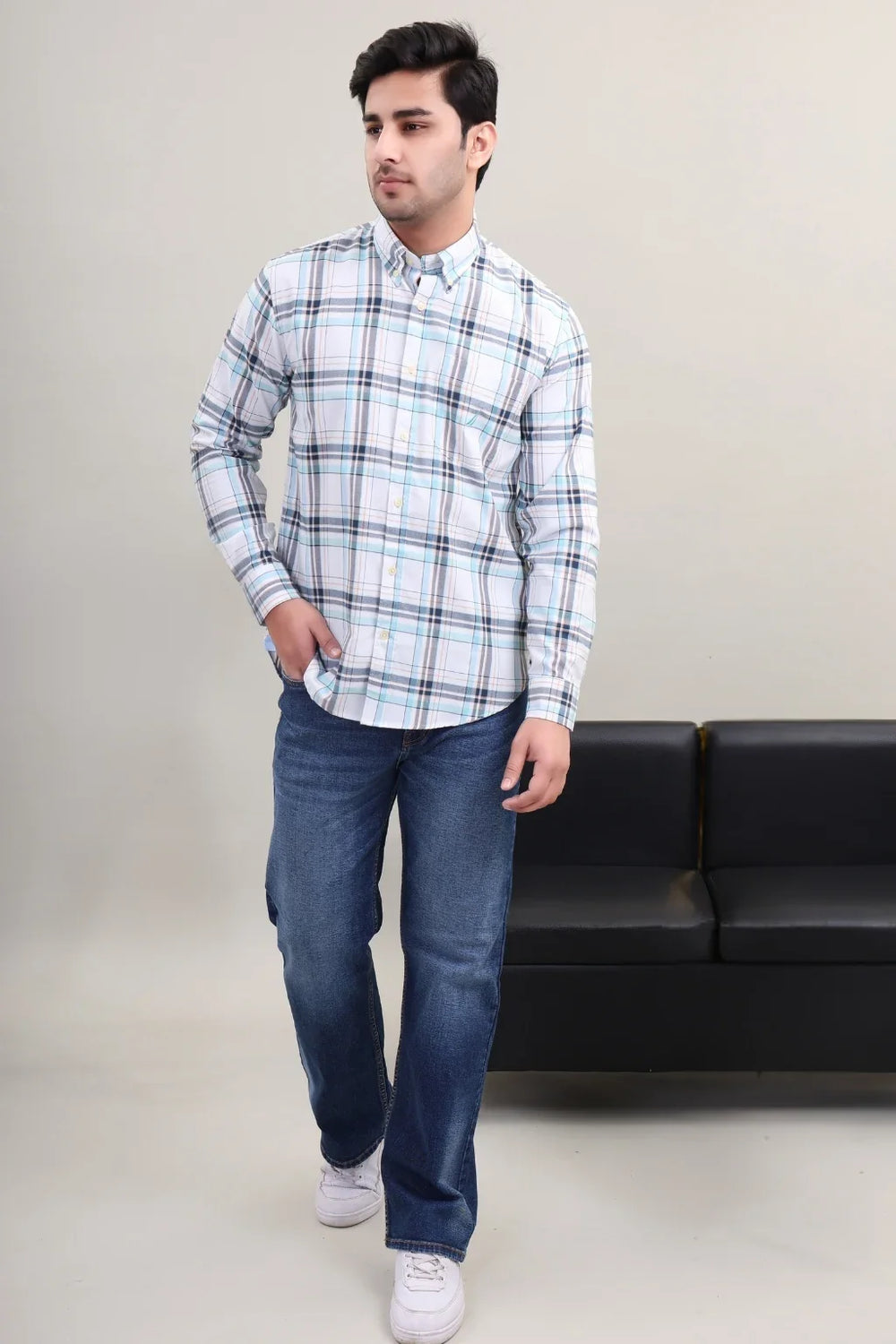 WHITE CHECK CASUAL SHIRT