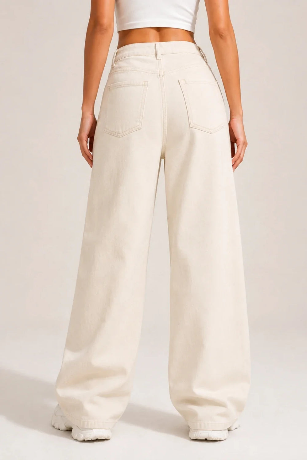 Waysho Women's Beige High Rise Wide Leg Jeans Back View
