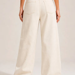 Waysho Women's Beige High Rise Wide Leg Jeans Back View