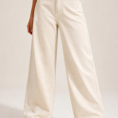 Waysho Women's Beige High Rise Wide Leg Jeans Front View