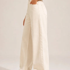 Waysho Women's Beige High Rise Wide Leg Jeans Left View