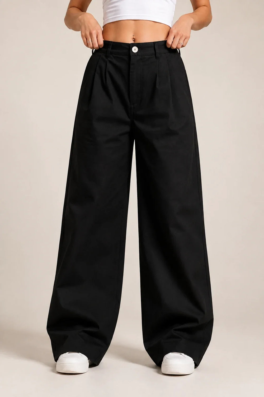 Waysho Women's Black High Rise Wide Leg Denim Jeans Front View