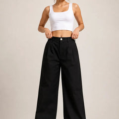 Waysho Women's Black High Rise Wide Leg Denim Jeans Full Front View