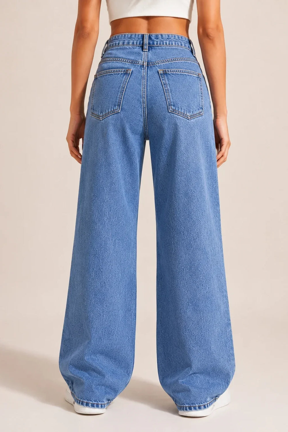 Waysho Women's Blue High Rise Wide Leg Jeans back View