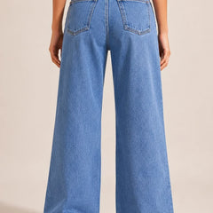 Waysho Women's Blue High Rise Wide Leg Jeans back View