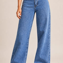 Waysho Women's Blue High Rise Wide Leg Jeans Front View