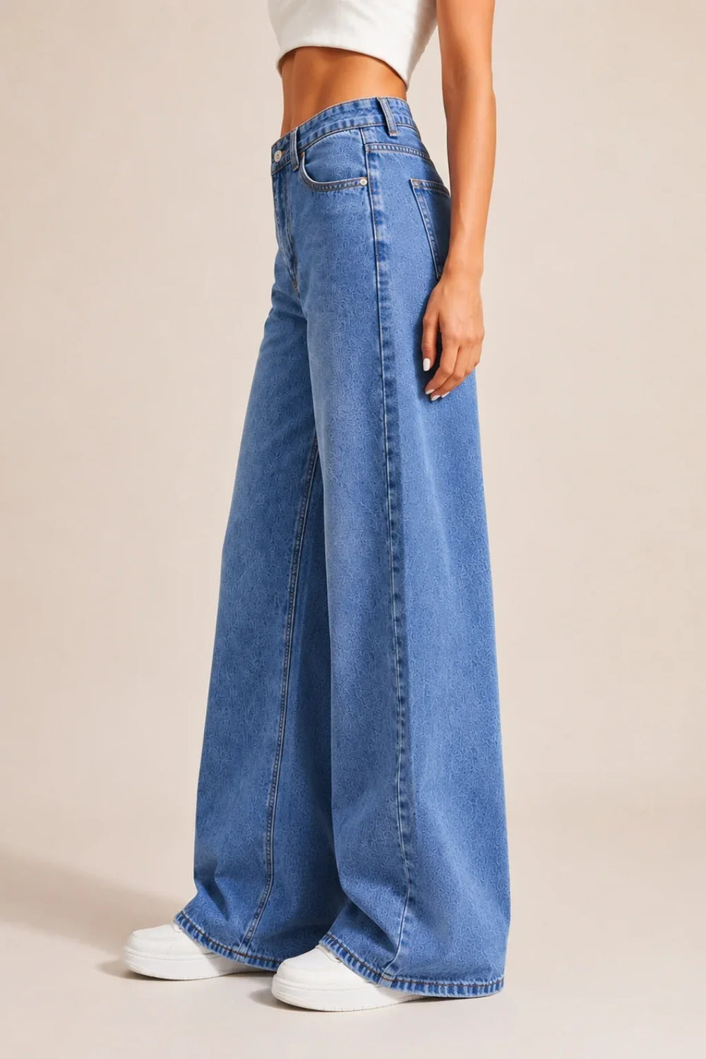 Waysho Women's Blue High Rise Wide Leg Jeans left View