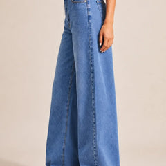 Waysho Women's Blue High Rise Wide Leg Jeans left View