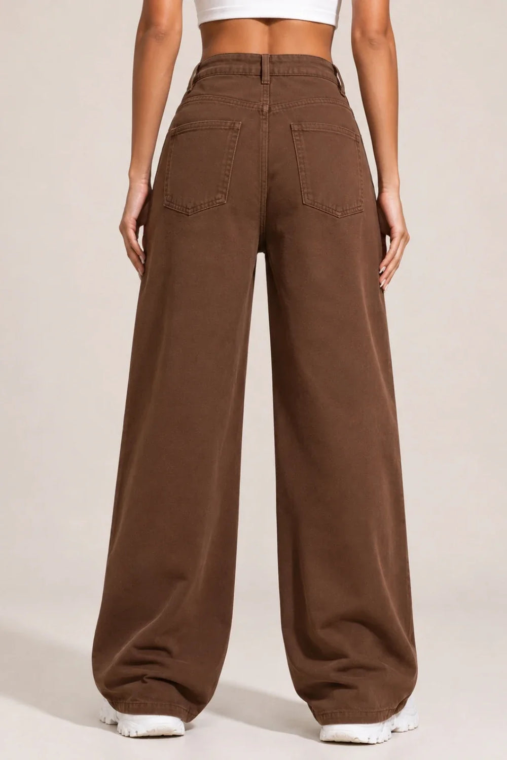 Waysho Women's Brown High Rise Wide Leg Jeans Back View