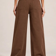 Waysho Women's Brown High Rise Wide Leg Jeans Back View