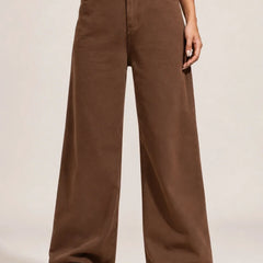 Waysho Women's Brown High Rise Wide Leg Jeans Front View