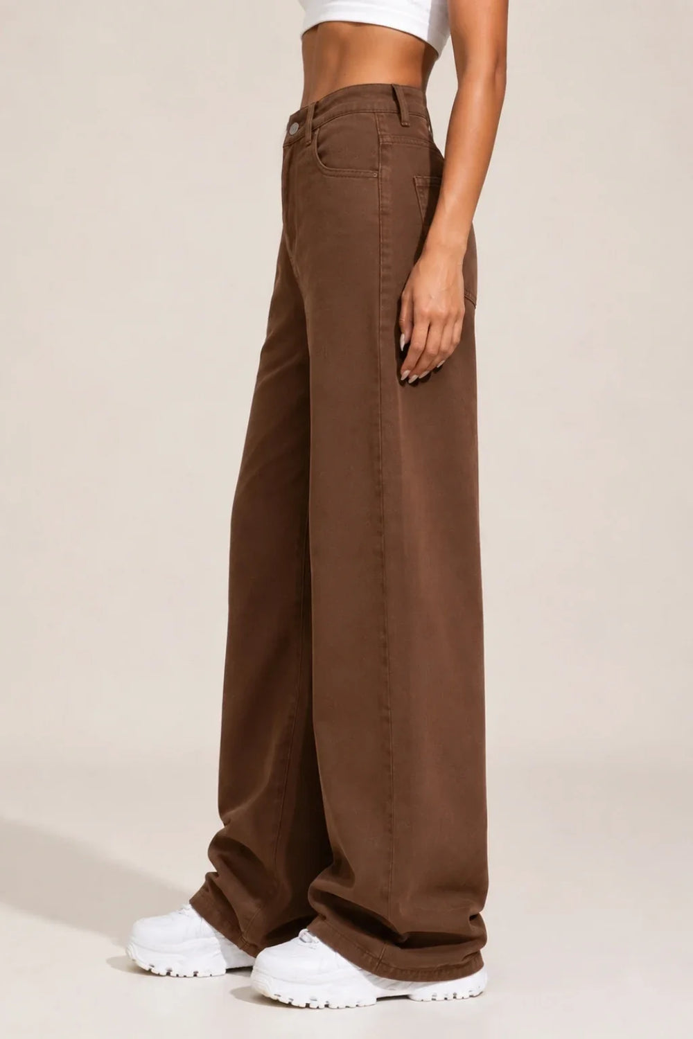 Waysho Women's Brown High Rise Wide Leg Jeans left View