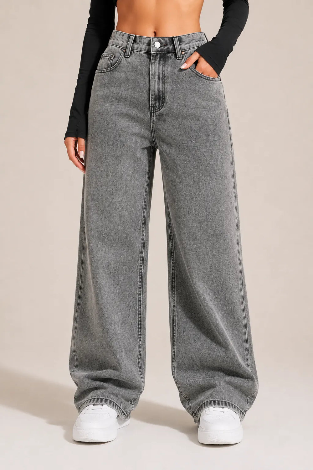 Grey Wide Leg Denim Jeans