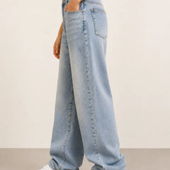 Women's Grey High Rise Wide Leg Denim Jeans left View by Waysho