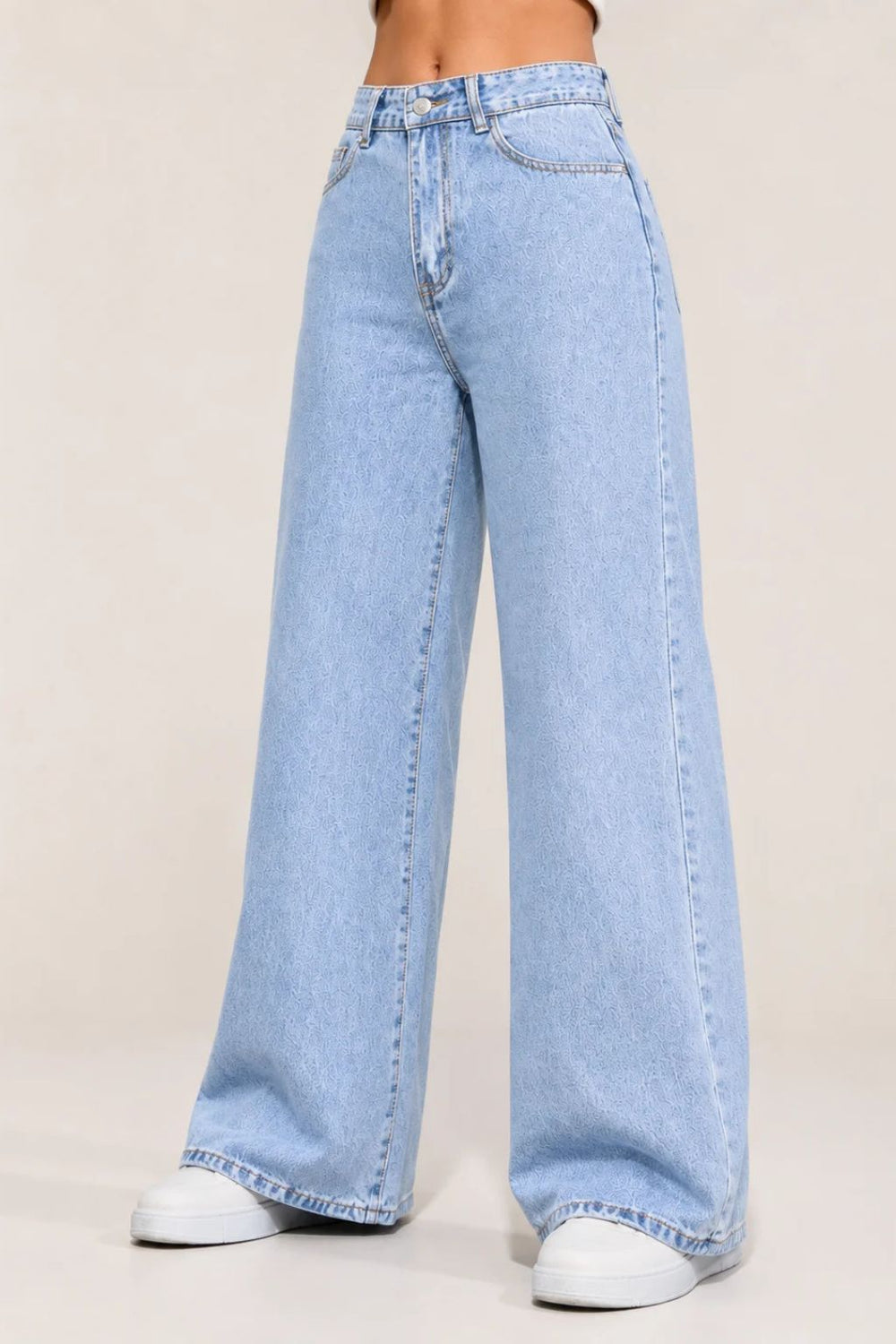 Waysho Women's Ice Blue High Rise Wide Leg Jeans Front View