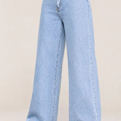 Waysho Women's Ice Blue High Rise Wide Leg Jeans Front View