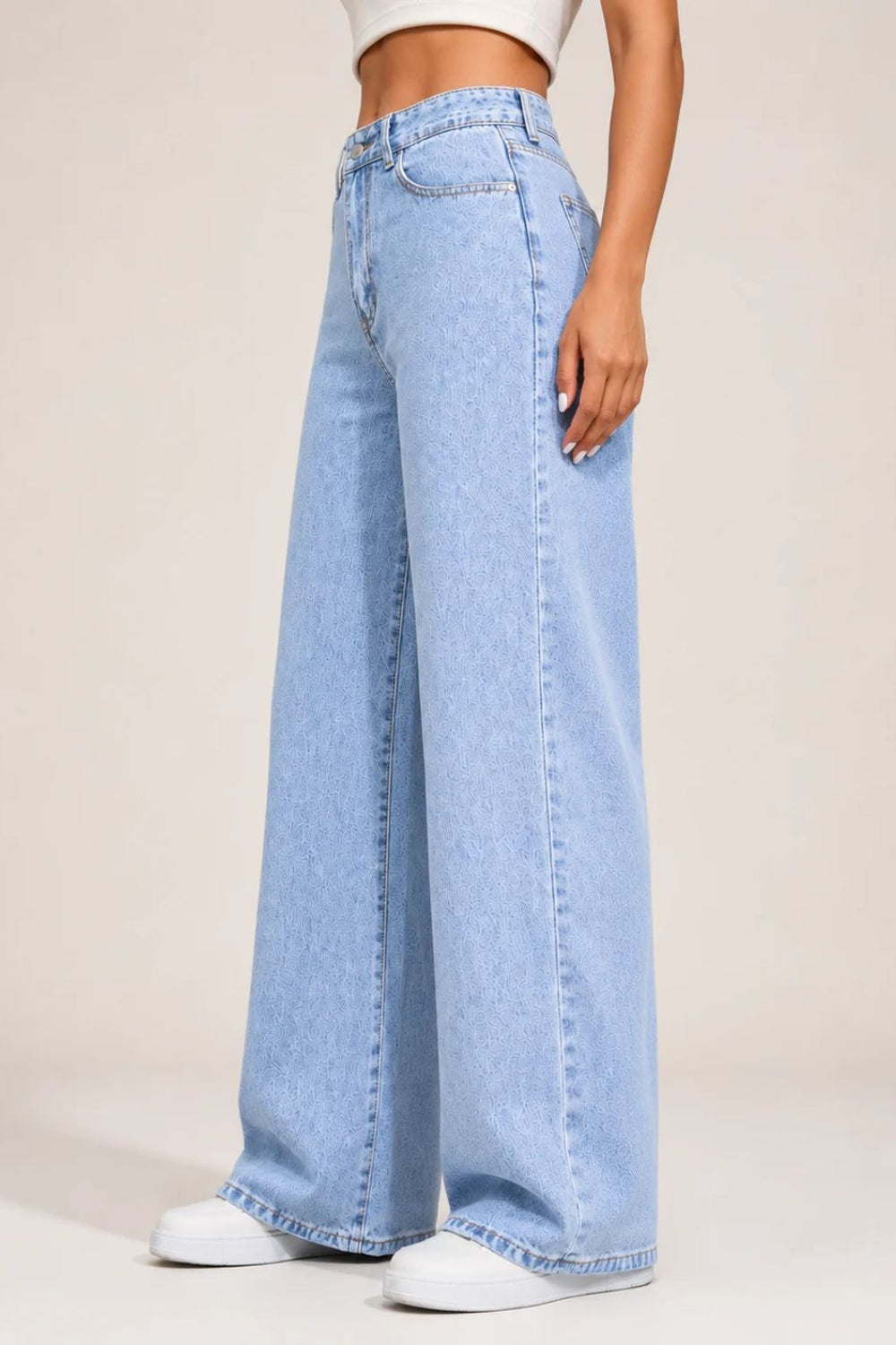 Waysho Women's Ice Blue High Rise Wide Leg Jeans Left View