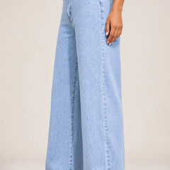 Waysho Women's Ice Blue High Rise Wide Leg Jeans Left View