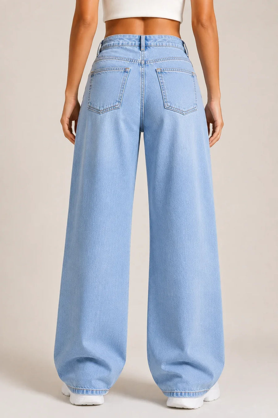 Waysho Women's Light Blue High Rise Straight Fit Jeans Back View
