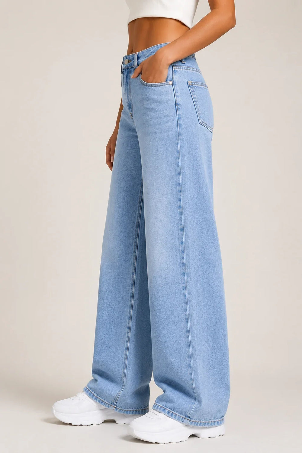 Waysho Women's Light Blue High Rise Straight Fit Jeans Left View