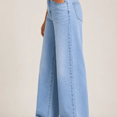 Waysho Women's Light Blue High Rise Straight Fit Jeans Left View